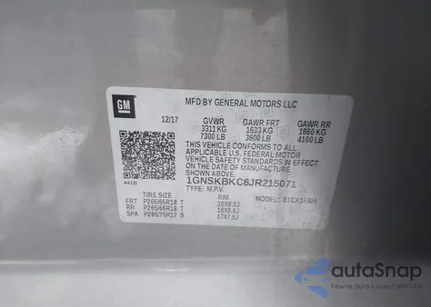 2018 Chevrolet Tahoe Lt из США, поврежденный, VIN 1GNSKBKC8JR215071